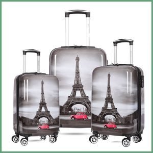 New Arrived 3 Pcs ABS PC Printed Travel Trolley Luggage Set