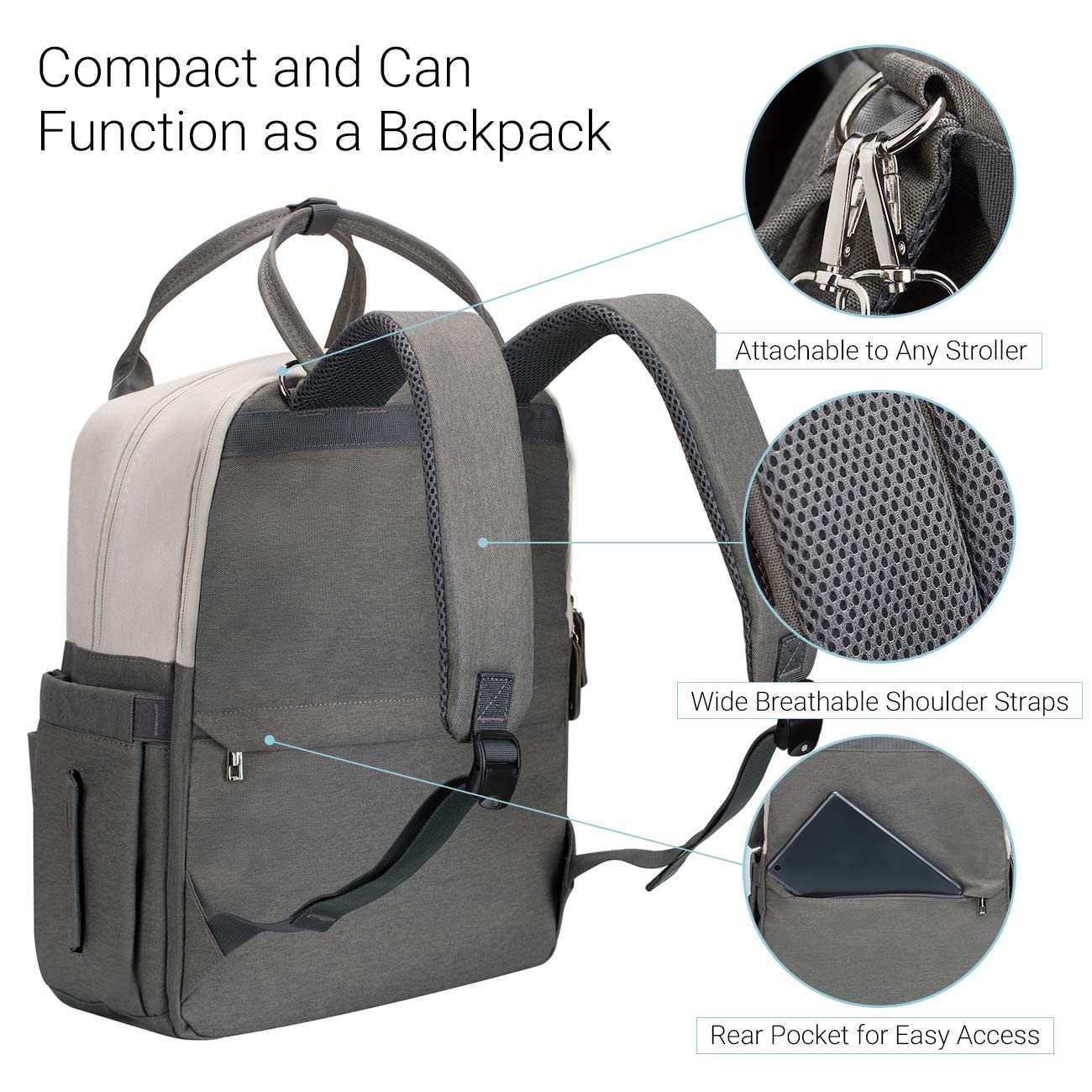 Diaper Bag Backpack Large Capacity Maternity Nappy Bag Travel Back Pack with Insulated Pocket - 图片 2