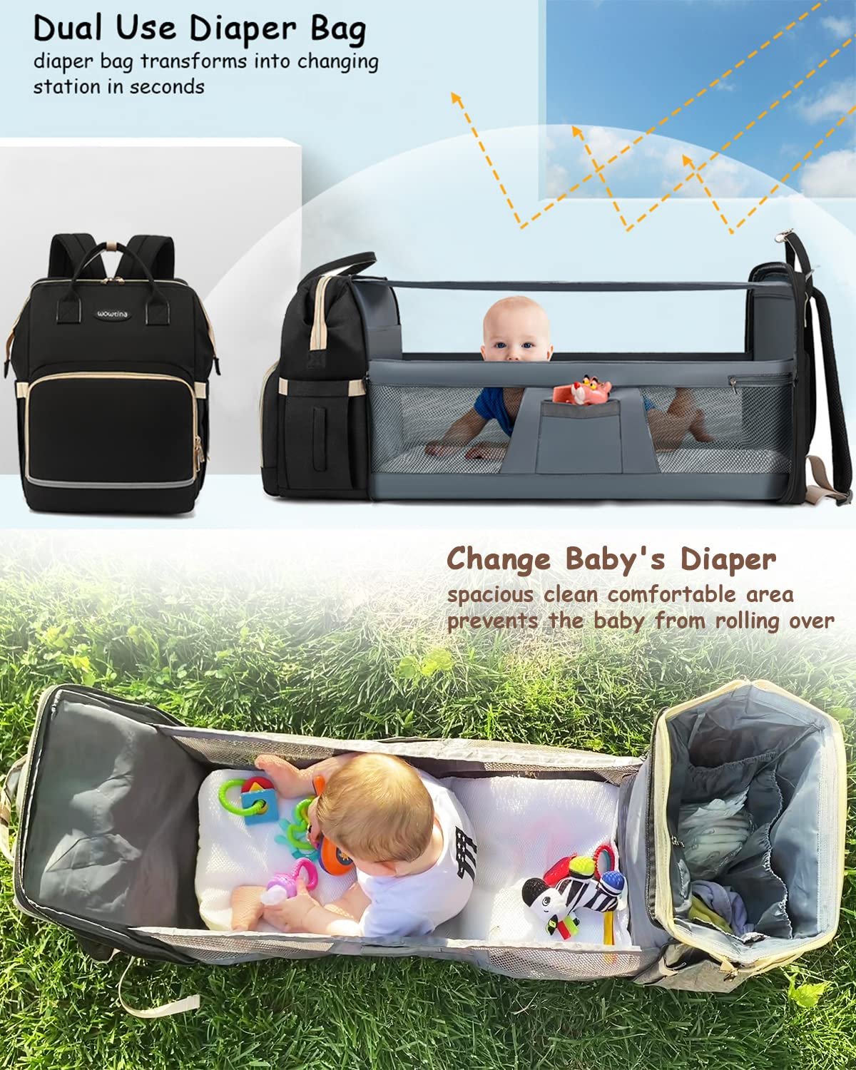 Diaper Bag Backpack with Changing Station for Boy Girl, Baby Registry Search Shower Gifts Baby Stuff - 图片 4
