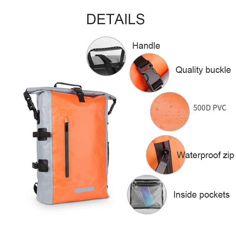 Waterproof Dry Backpack, Roll Top with Inside Pockets - 图片 2
