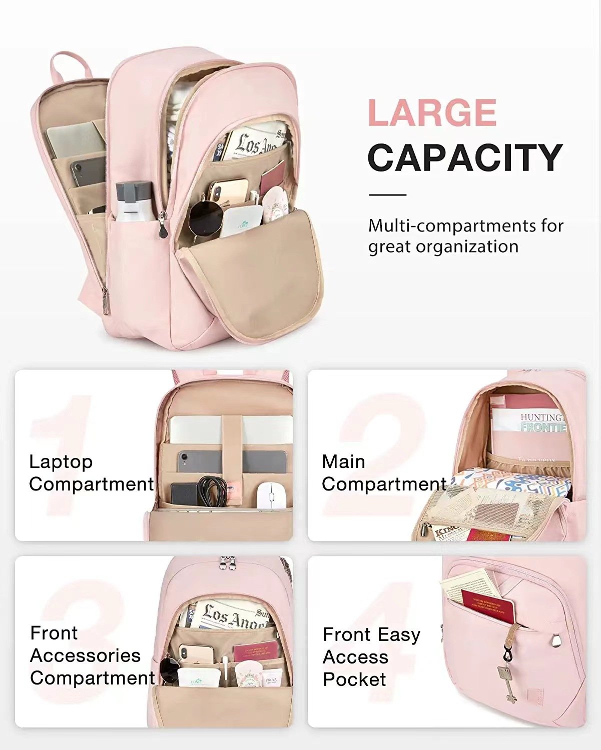 Anti Theft Business Travel Women's Laptop Rucksack Bags Port Backpack - 图片 2