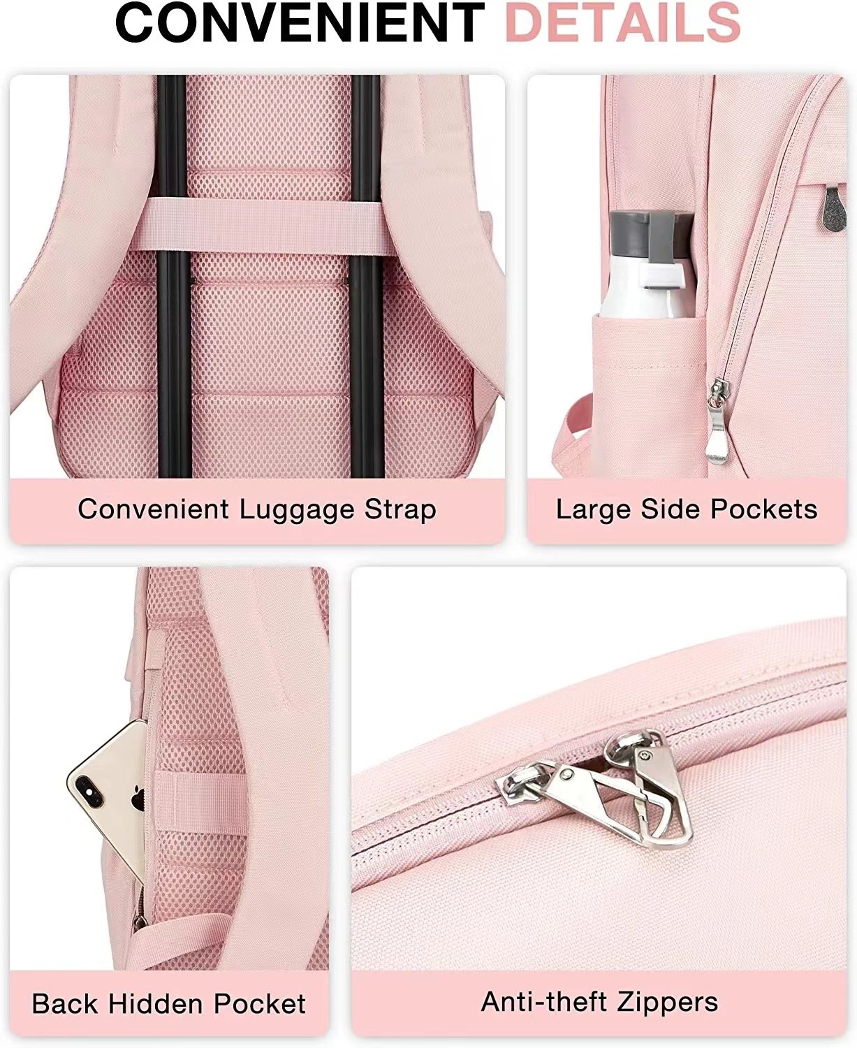 Anti Theft Business Travel Women's Laptop Rucksack Bags Port Backpack - 图片 3