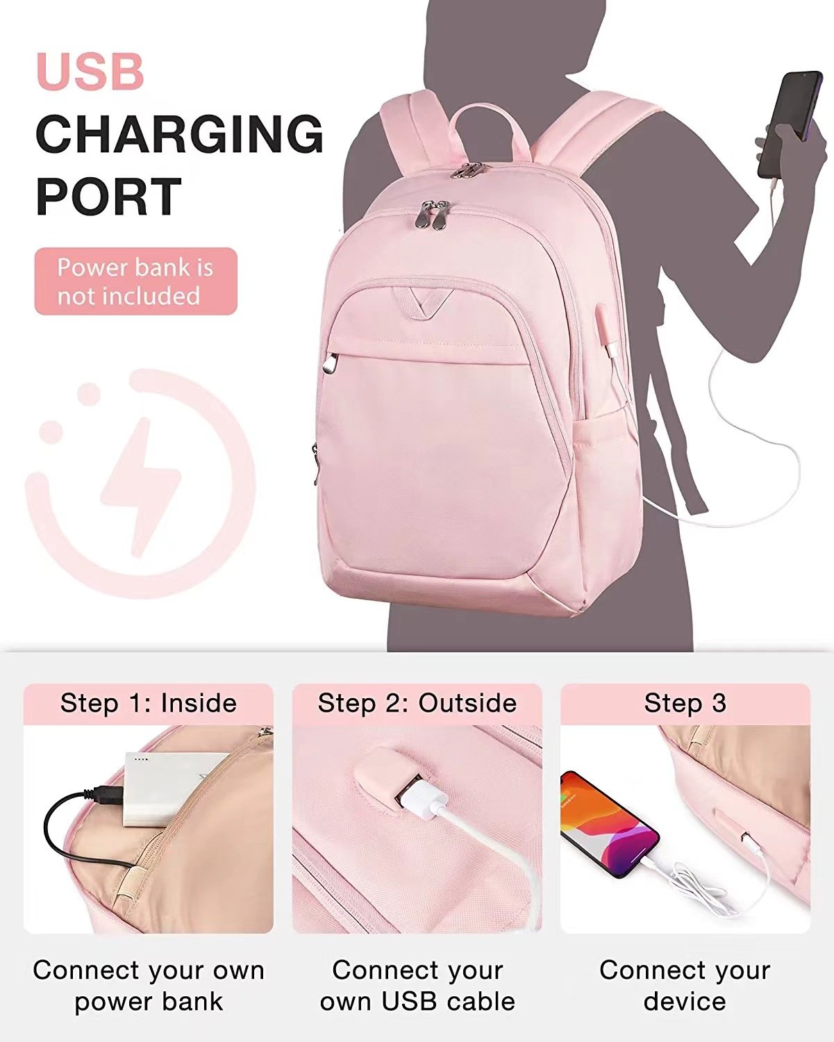 Anti Theft Business Travel Women's Laptop Rucksack Bags Port Backpack - 图片 4