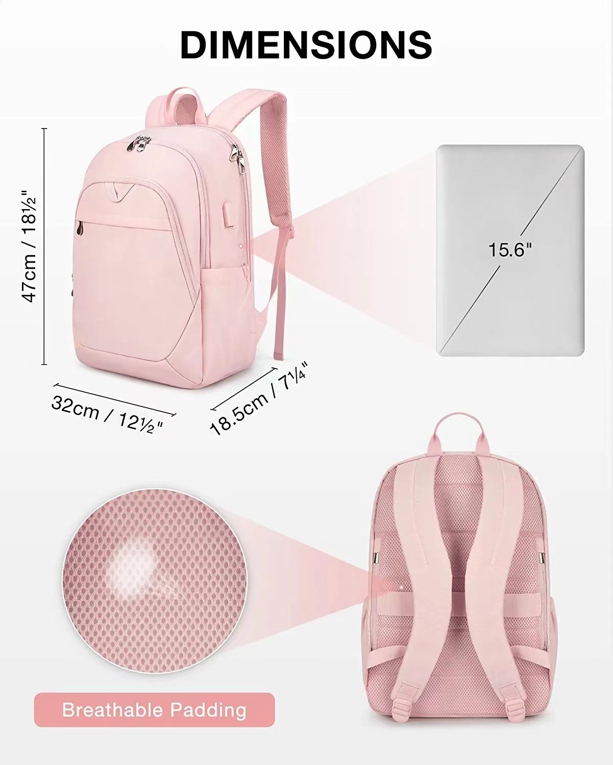 Anti Theft Business Travel Women's Laptop Rucksack Bags Port Backpack - 图片 5